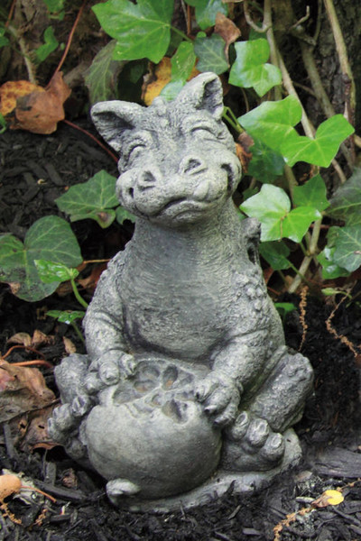 Little Dragon Eating Apple Statue Garden Statuary Massarelli Figurine